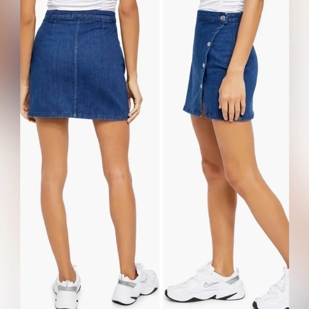 We The Free Notched Denim Wrap Denim Skirt